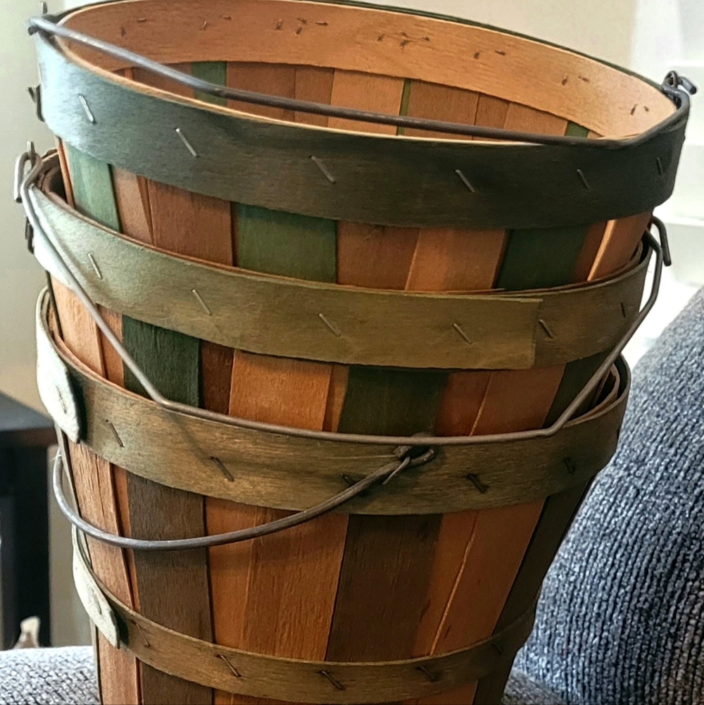 Rustic Wooden Basket Set - Green and Brown...like Fruit Baskets